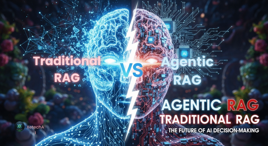 Agentic RAG vs Traditional RAG AI systems in a modern USA/Canada office environment, 2025