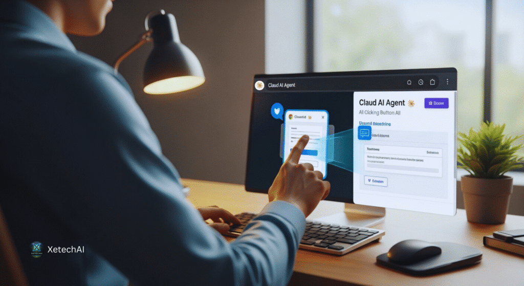 User interacting with Claude AI Agent for Chrome sidebar while it fills forms and automates tasks in the browser