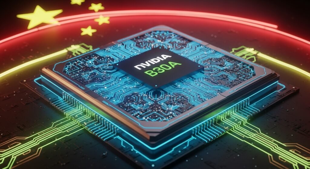 Nvidia B30A AI chip concept showing futuristic semiconductor design for China market
