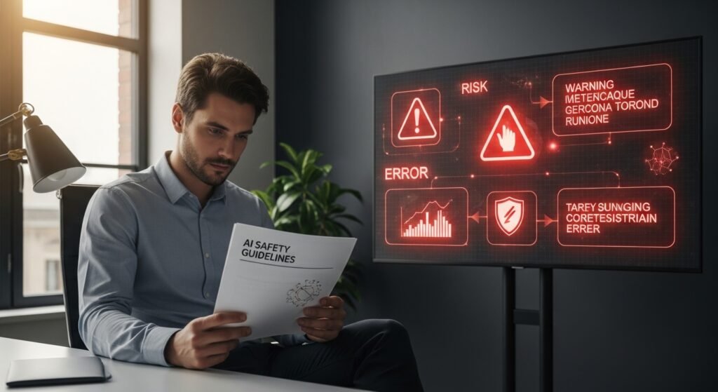 Human holding leaked AI safety guidelines document in a USA office, symbolizing Meta AI chatbot safety concerns.