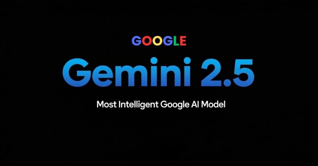 Infographic of Gemini 2.5 AI features showing multimodal processing, hybrid reasoning, and memory visualization in a futuristic neural circuit design.