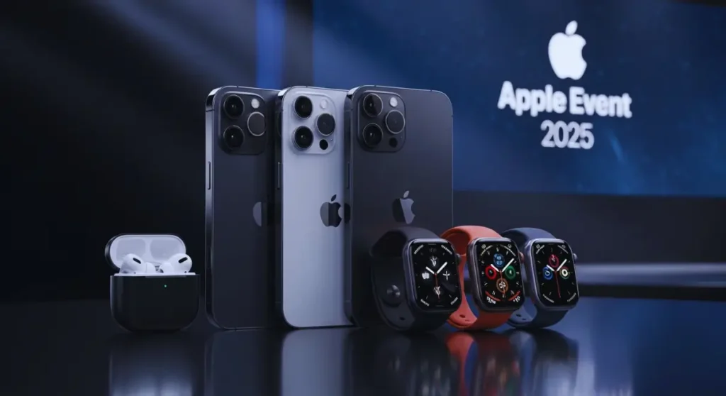 “Apple Event 2025 full product lineup including iPhone 17 Pro, iPhone 17 Air, AirPods Pro 3, Apple Watch Series 11 and Ultra 3 under keynote stage lights