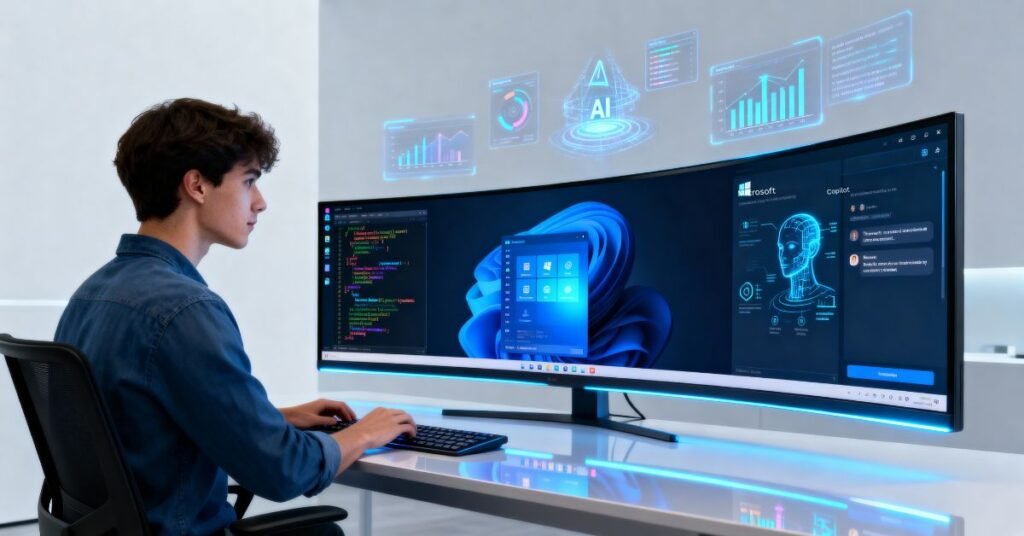 Laptop showing Windows 10 logo fading into Windows 11 logo, symbolizing Microsoft ending Windows 10 support in 2025.